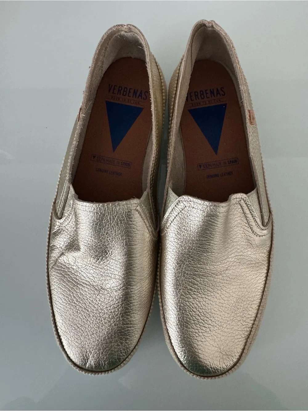 Verbenas Metallic Slip-On women’s Casual Loafer - Gold. Leather. Maid in Spain.